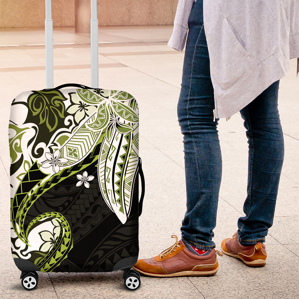 Monstera Plumeria Flowers Olive Green Luggage Cover Polynesian Pattern LT01 Green - Polynesian Pride