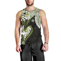 Monstera Plumeria Flowers Olive Green Men Tank Top Polynesian Pattern