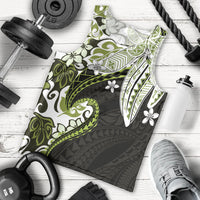 Monstera Plumeria Flowers Olive Green Men Tank Top Polynesian Pattern