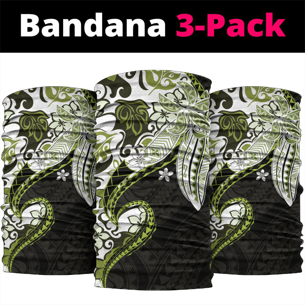 Monstera Plumeria Flowers Olive Green Neck Gaiter Polynesian Pattern LT01 package One Size: 25*50cm Green - Polynesian Pride