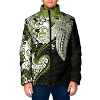 Monstera Plumeria Flowers Olive Green Padded Jacket Polynesian Pattern LT01 Men Green - Polynesian Pride