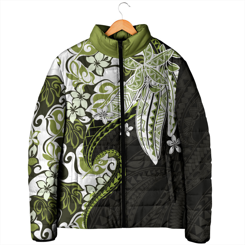 Monstera Plumeria Flowers Olive Green Padded Jacket Polynesian Pattern LT01 - Polynesian Pride