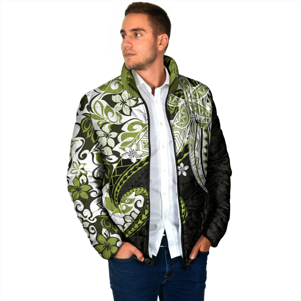 Monstera Plumeria Flowers Olive Green Padded Jacket Polynesian Pattern LT01 - Polynesian Pride