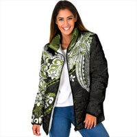Monstera Plumeria Flowers Olive Green Padded Jacket Polynesian Pattern LT01 Women Green - Polynesian Pride