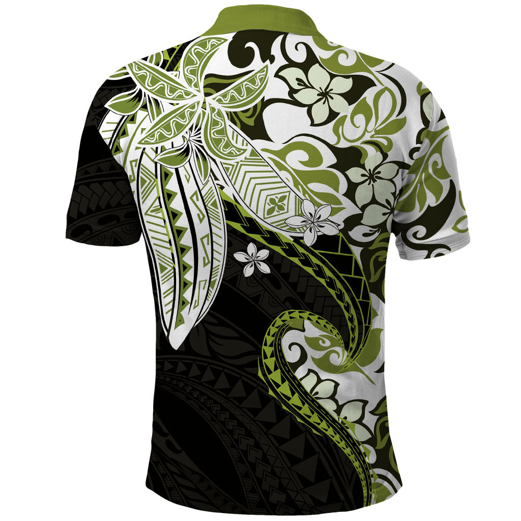 Monstera Plumeria Flowers Olive Green Polo Shirt Polynesian Pattern LT01 - Polynesian Pride