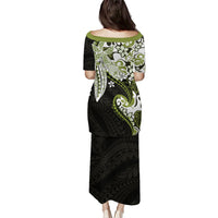 Monstera Plumeria Flowers Olive Green Puletasi Polynesian Pattern LT01 - Polynesian Pride