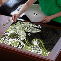 Monstera Plumeria Flowers Olive Green Puzzle Polynesian Pattern LT01 - Polynesian Pride