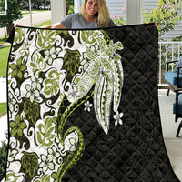 Monstera Plumeria Flowers Olive Green Quilt Polynesian Pattern LT01 Green - Polynesian Pride