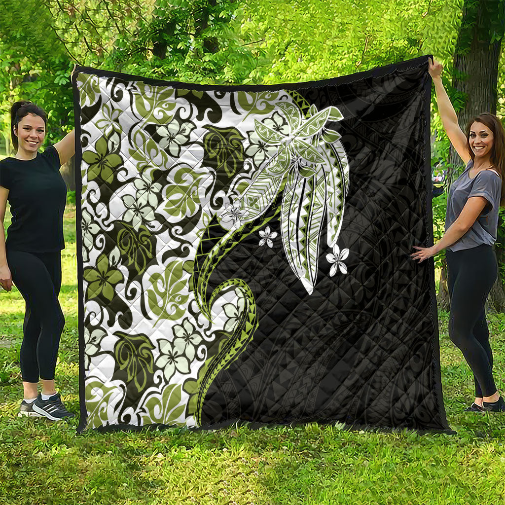 Monstera Plumeria Flowers Olive Green Quilt Polynesian Pattern LT01 - Polynesian Pride