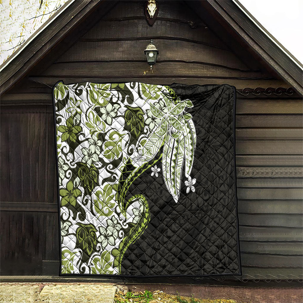 Monstera Plumeria Flowers Olive Green Quilt Polynesian Pattern LT01 - Polynesian Pride