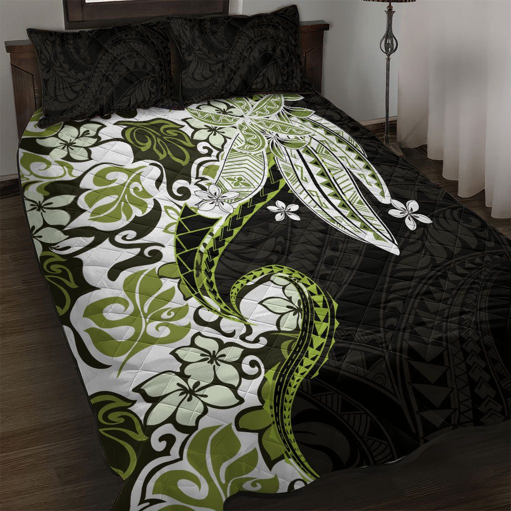 Monstera Plumeria Flowers Olive Green Quilt Bed Set Polynesian Pattern LT01 Green - Polynesian Pride