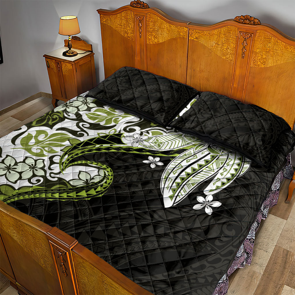 Monstera Plumeria Flowers Olive Green Quilt Bed Set Polynesian Pattern LT01 - Polynesian Pride