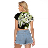 Monstera Plumeria Flowers Olive Green Raglan Cropped T Shirt Polynesian Pattern LT01 - Polynesian Pride