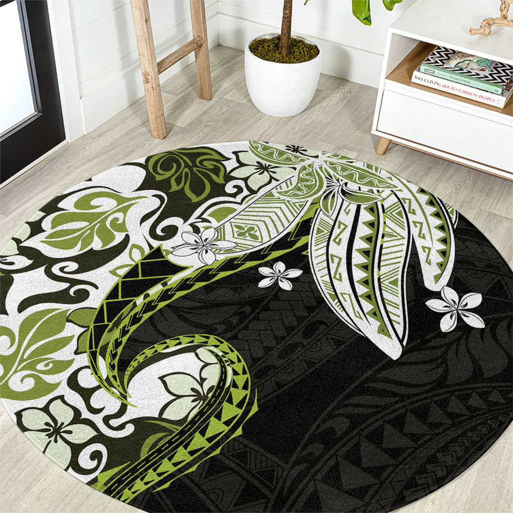 Monstera Plumeria Flowers Olive Green Round Carpet Polynesian Pattern LT01 Green - Polynesian Pride