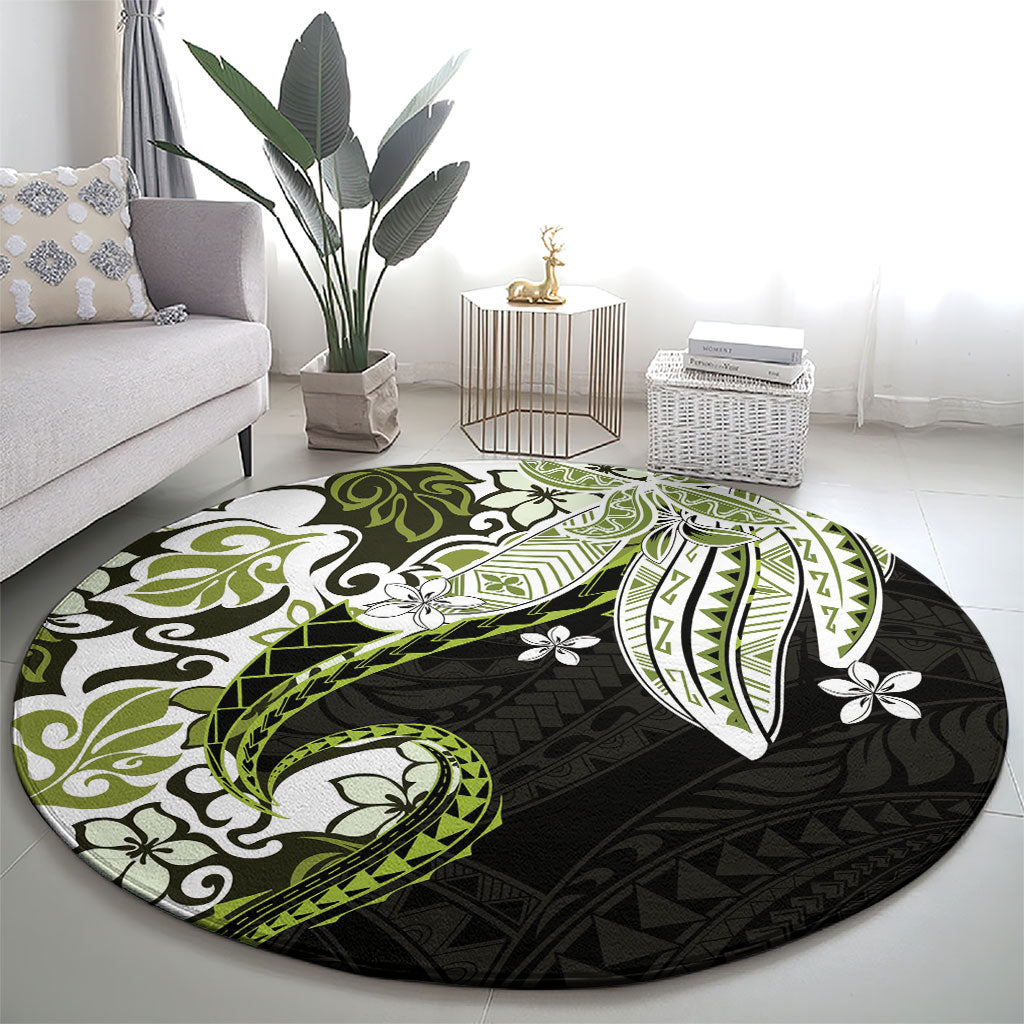 Monstera Plumeria Flowers Olive Green Round Carpet Polynesian Pattern LT01 - Polynesian Pride