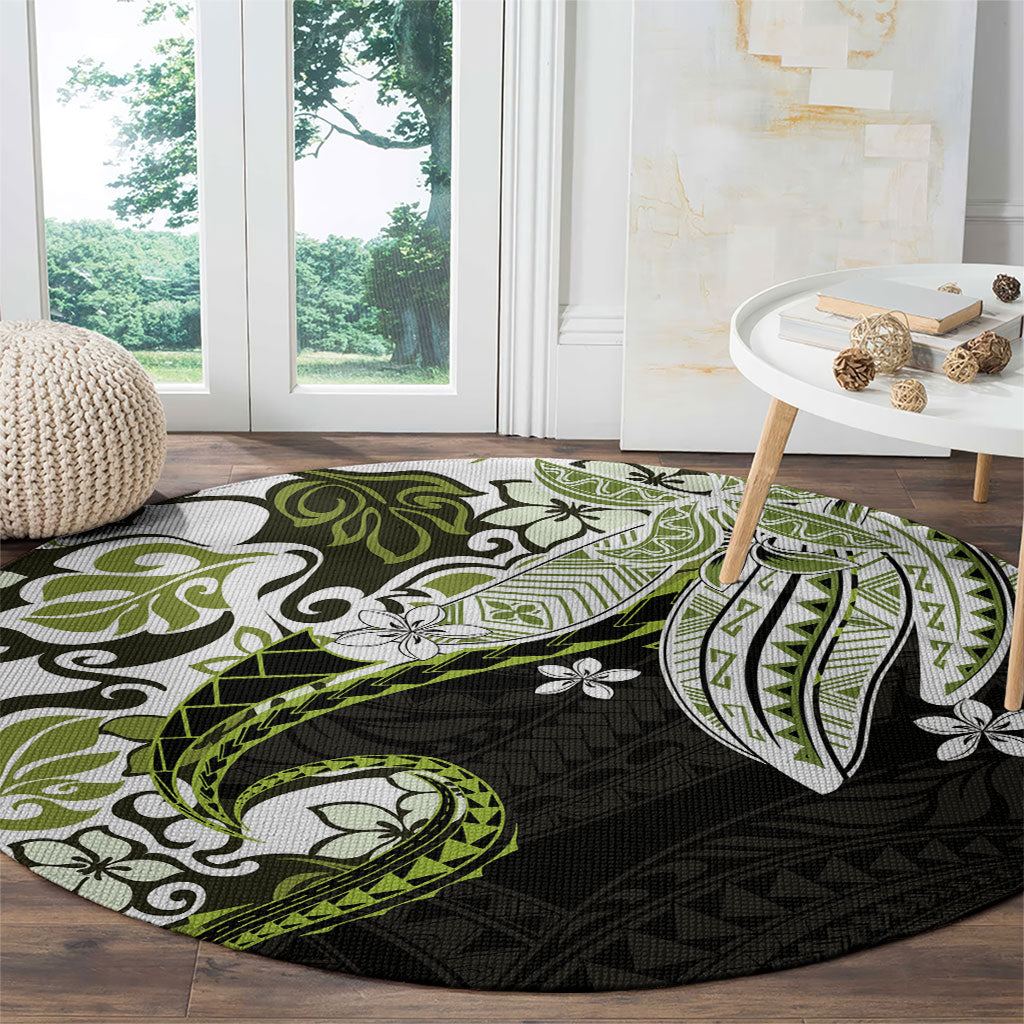 Monstera Plumeria Flowers Olive Green Round Carpet Polynesian Pattern LT01 - Polynesian Pride