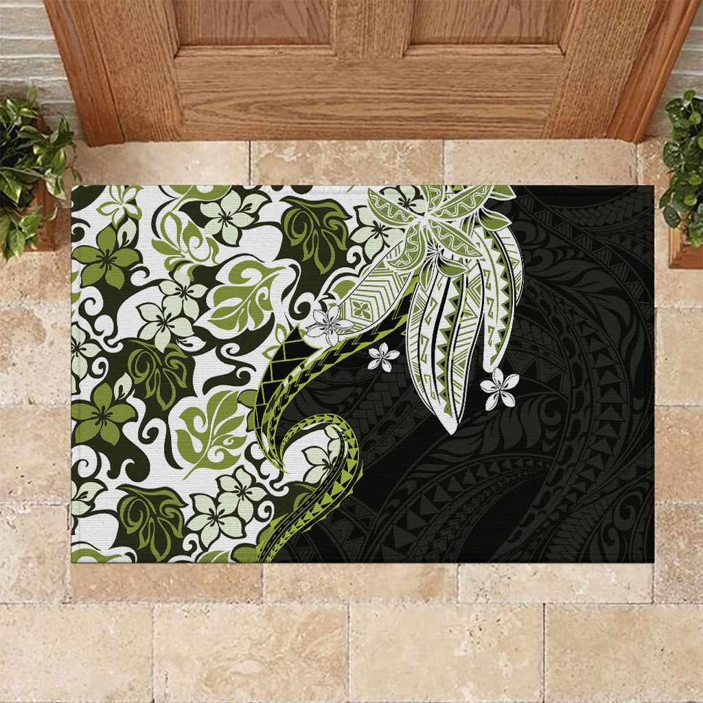 Monstera Plumeria Flowers Olive Green Rubber Doormat Polynesian Pattern LT01 Green - Polynesian Pride
