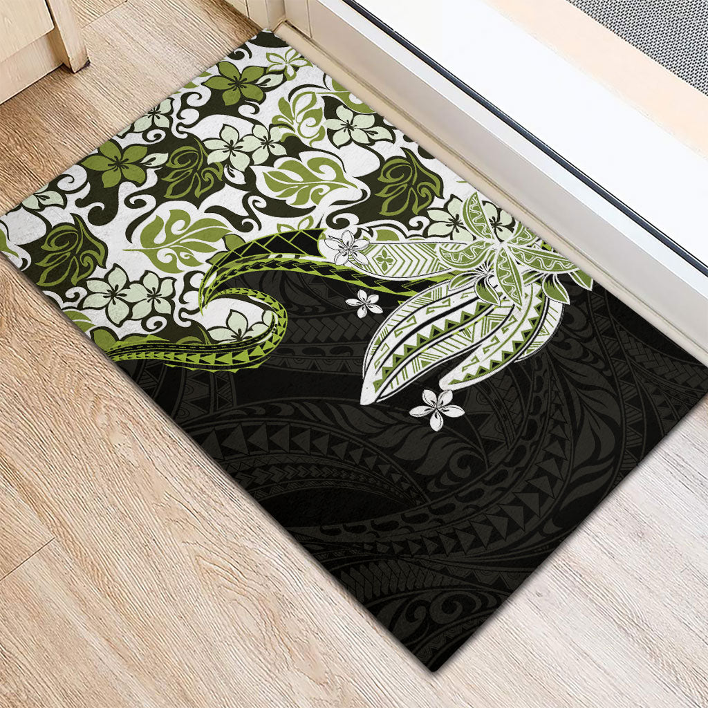 Monstera Plumeria Flowers Olive Green Rubber Doormat Polynesian Pattern LT01 - Polynesian Pride