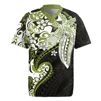 Monstera Plumeria Flowers Olive Green Rugby Jersey Polynesian Pattern LT01 Green - Polynesian Pride