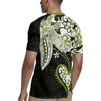Monstera Plumeria Flowers Olive Green Rugby Jersey Polynesian Pattern LT01 - Polynesian Pride