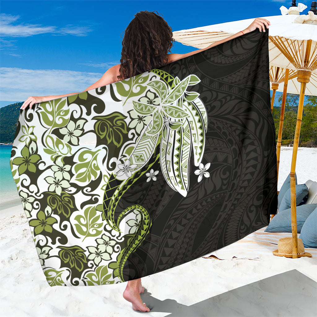Monstera Plumeria Flowers Olive Green Sarong Polynesian Pattern LT01 One Size 44 x 66 inches Green - Polynesian Pride
