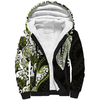 Monstera Plumeria Flowers Olive Green Sherpa Hoodie Polynesian Pattern LT01 Unisex Green - Polynesian Pride