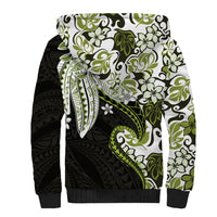 Monstera Plumeria Flowers Olive Green Sherpa Hoodie Polynesian Pattern LT01 - Polynesian Pride