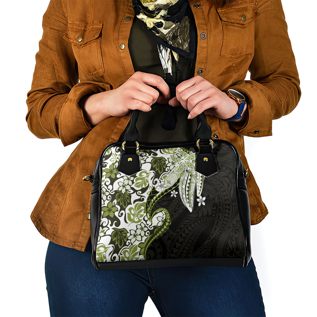 Monstera Plumeria Flowers Olive Green Shoulder Handbag Polynesian Pattern LT01 - Polynesian Pride