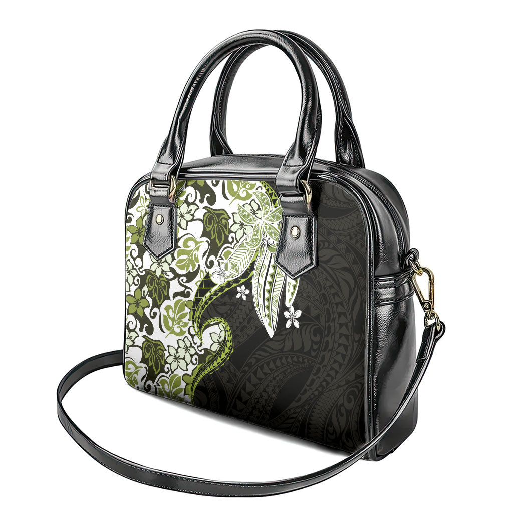 Monstera Plumeria Flowers Olive Green Shoulder Handbag Polynesian Pattern LT01 - Polynesian Pride