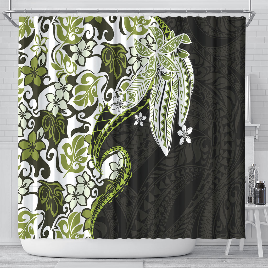 Monstera Plumeria Flowers Olive Green Shower Curtain Polynesian Pattern LT01 - Polynesian Pride