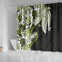 Monstera Plumeria Flowers Olive Green Shower Curtain Polynesian Pattern LT01 - Polynesian Pride