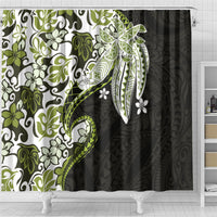 Monstera Plumeria Flowers Olive Green Shower Curtain Polynesian Pattern LT01 - Polynesian Pride