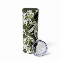 Monstera Plumeria Flowers Olive Green Skinny Tumbler Polynesian Pattern