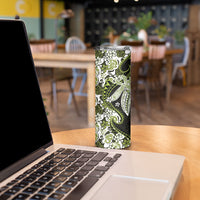 Monstera Plumeria Flowers Olive Green Skinny Tumbler Polynesian Pattern