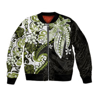 Monstera Plumeria Flowers Olive Green Sleeve Zip Bomber Jacket Polynesian Pattern LT01 Unisex Green - Polynesian Pride