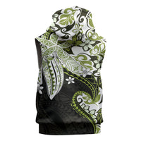 Monstera Plumeria Flowers Olive Green Sleeveless Zip Hoodie Polynesian Pattern LT01 - Polynesian Pride