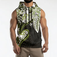 Monstera Plumeria Flowers Olive Green Sleeveless Zip Hoodie Polynesian Pattern LT01 - Polynesian Pride