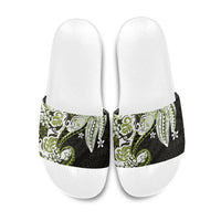 Monstera Plumeria Flowers Olive Green Slide Sandals Polynesian Pattern LT01 Green - Polynesian Pride