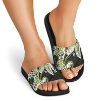 Monstera Plumeria Flowers Olive Green Slide Sandals Polynesian Pattern LT01 - Polynesian Pride