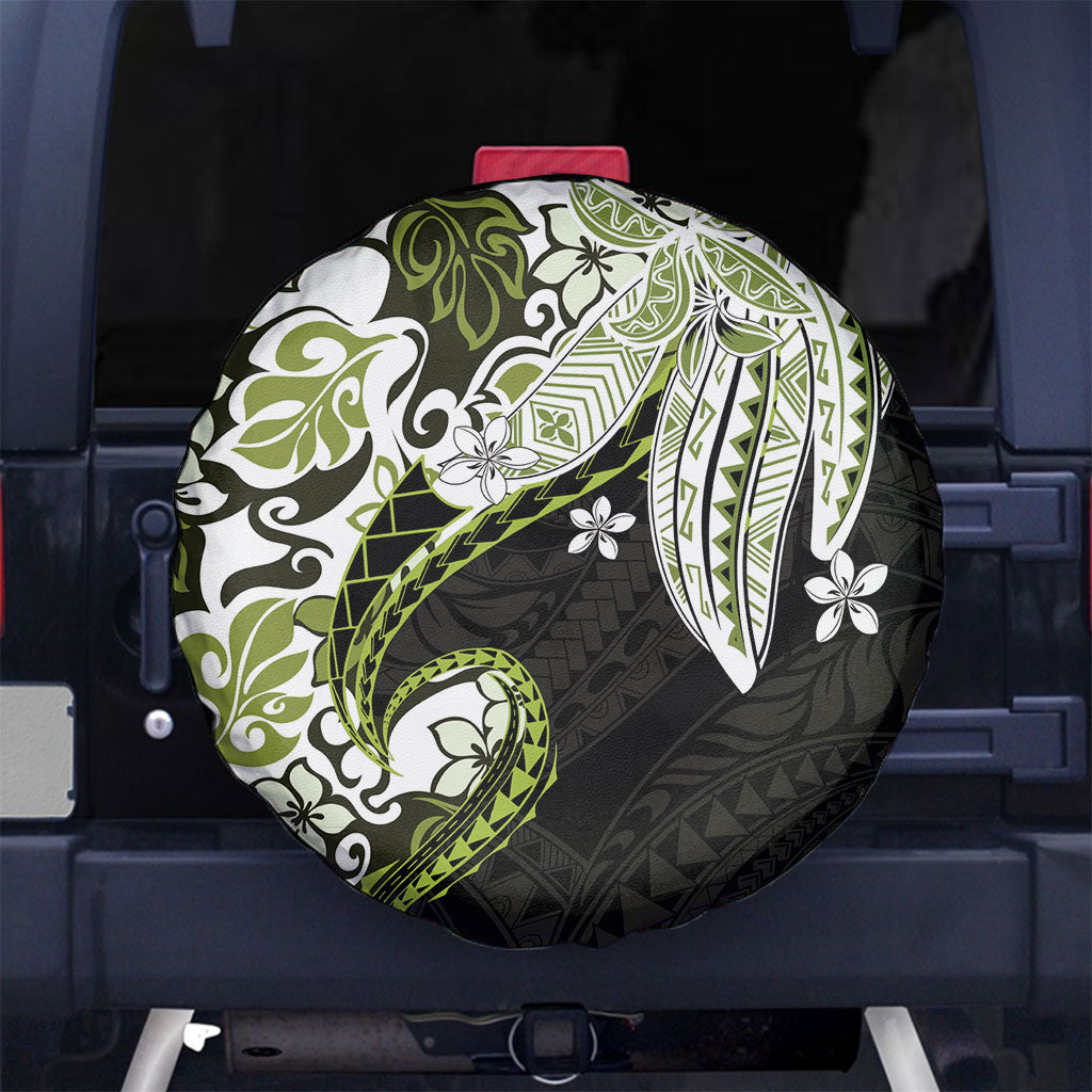 Monstera Plumeria Flowers Olive Green Spare Tire Cover Polynesian Pattern LT01 No hole Green - Polynesian Pride