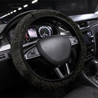 Monstera Plumeria Flowers Olive Green Steering Wheel Cover Polynesian Pattern