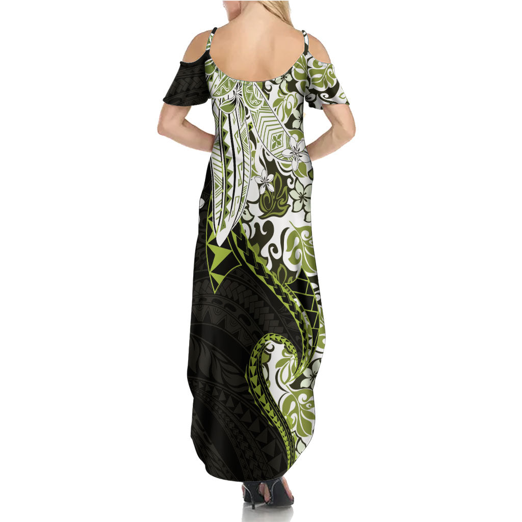 Monstera Plumeria Flowers Olive Green Summer Maxi Dress Polynesian Pattern LT01 - Polynesian Pride