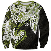 Monstera Plumeria Flowers Olive Green Sweatshirt Polynesian Pattern
