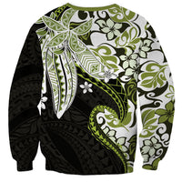 Monstera Plumeria Flowers Olive Green Sweatshirt Polynesian Pattern