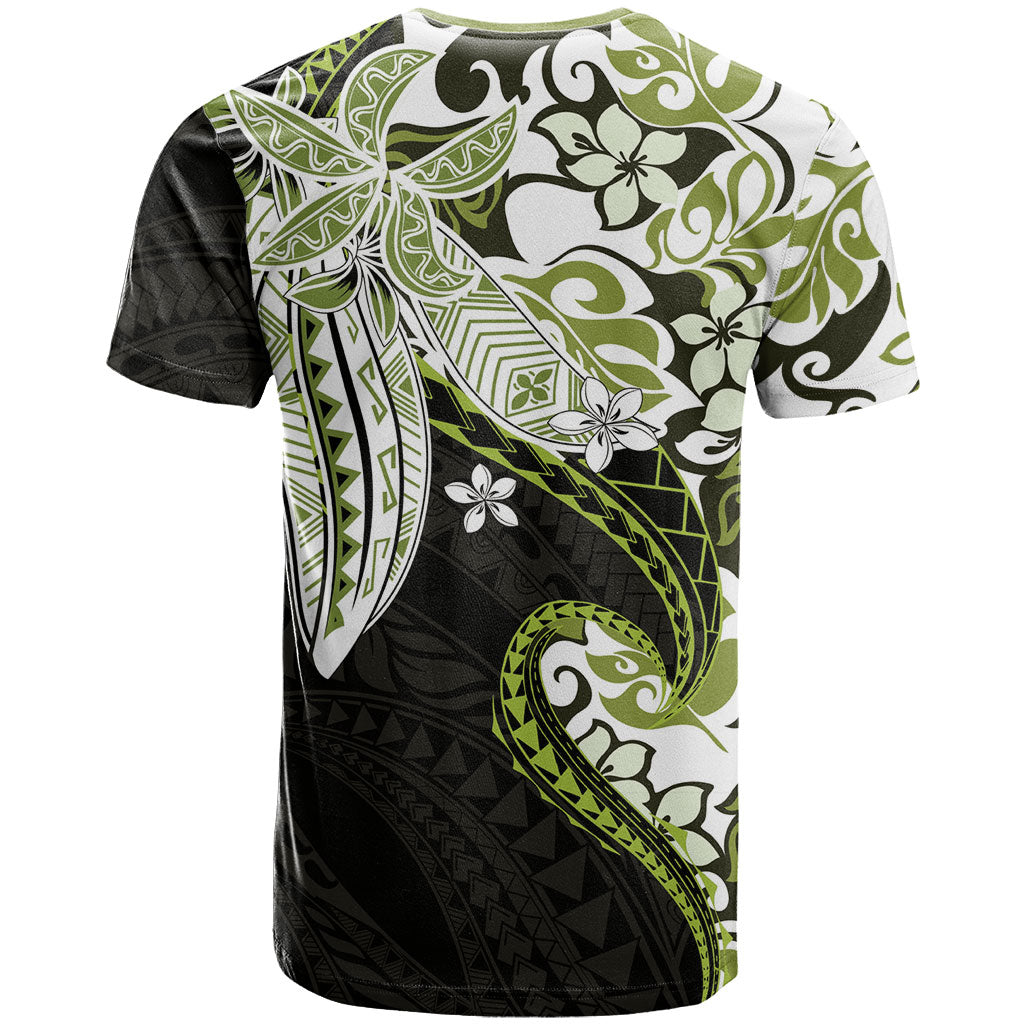 Monstera Plumeria Flowers Olive Green T Shirt Polynesian Pattern LT01 - Polynesian Pride