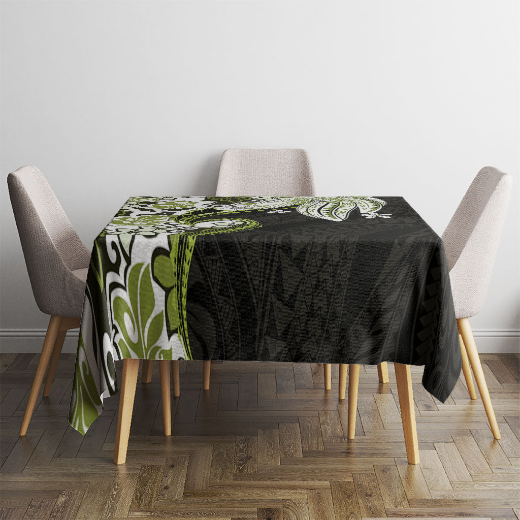 Monstera Plumeria Flowers Olive Green Tablecloth Polynesian Pattern LT01 - Polynesian Pride