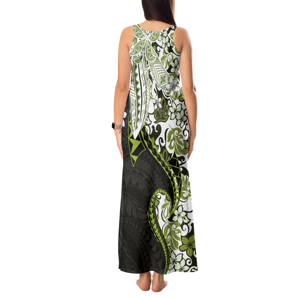 Monstera Plumeria Flowers Olive Green Tank Maxi Dress Polynesian Pattern LT01 - Polynesian Pride