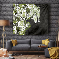 Monstera Plumeria Flowers Olive Green Tapestry Polynesian Pattern LT01 Green - Polynesian Pride