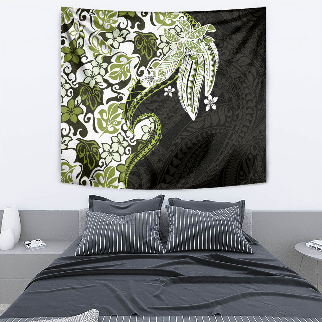 Monstera Plumeria Flowers Olive Green Tapestry Polynesian Pattern LT01 - Polynesian Pride