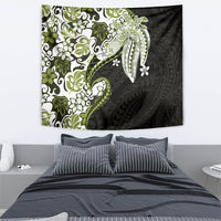 Monstera Plumeria Flowers Olive Green Tapestry Polynesian Pattern LT01 - Polynesian Pride